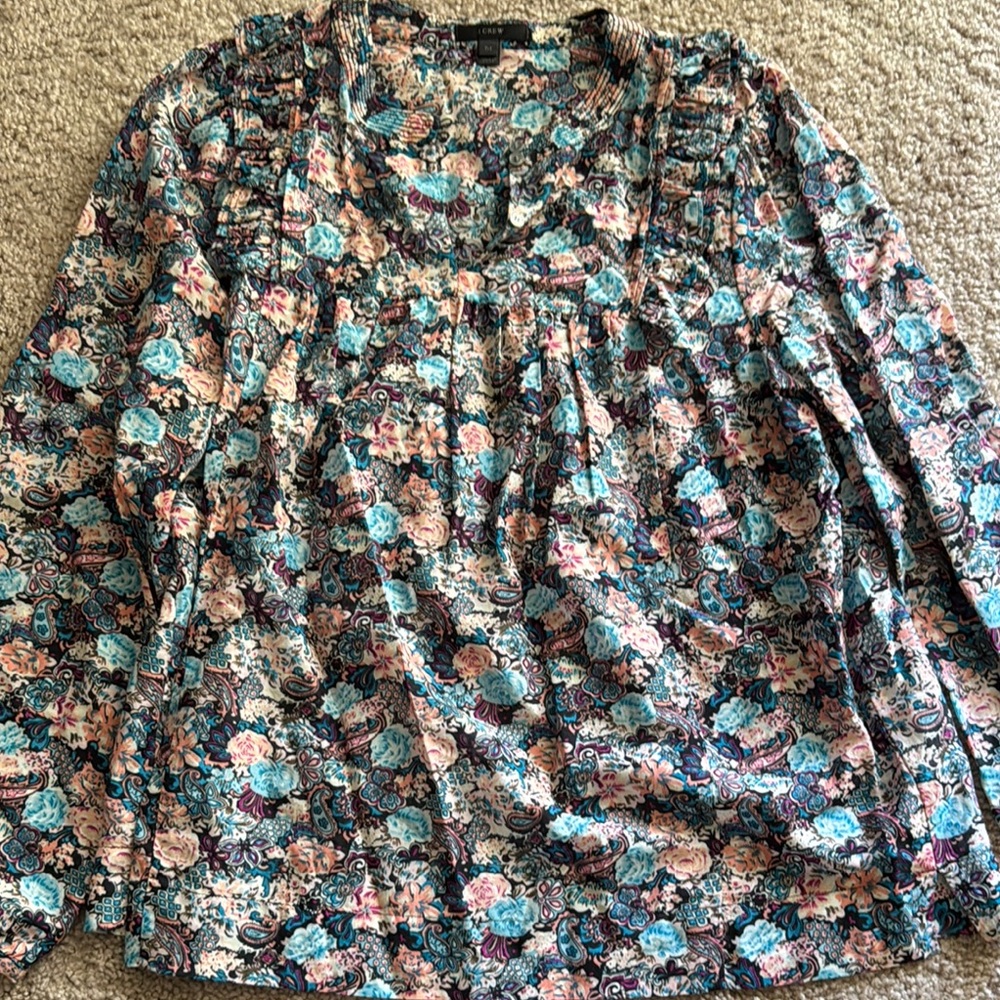 J. Crew Black Relaxed Pleated Blouse with Bib Collar